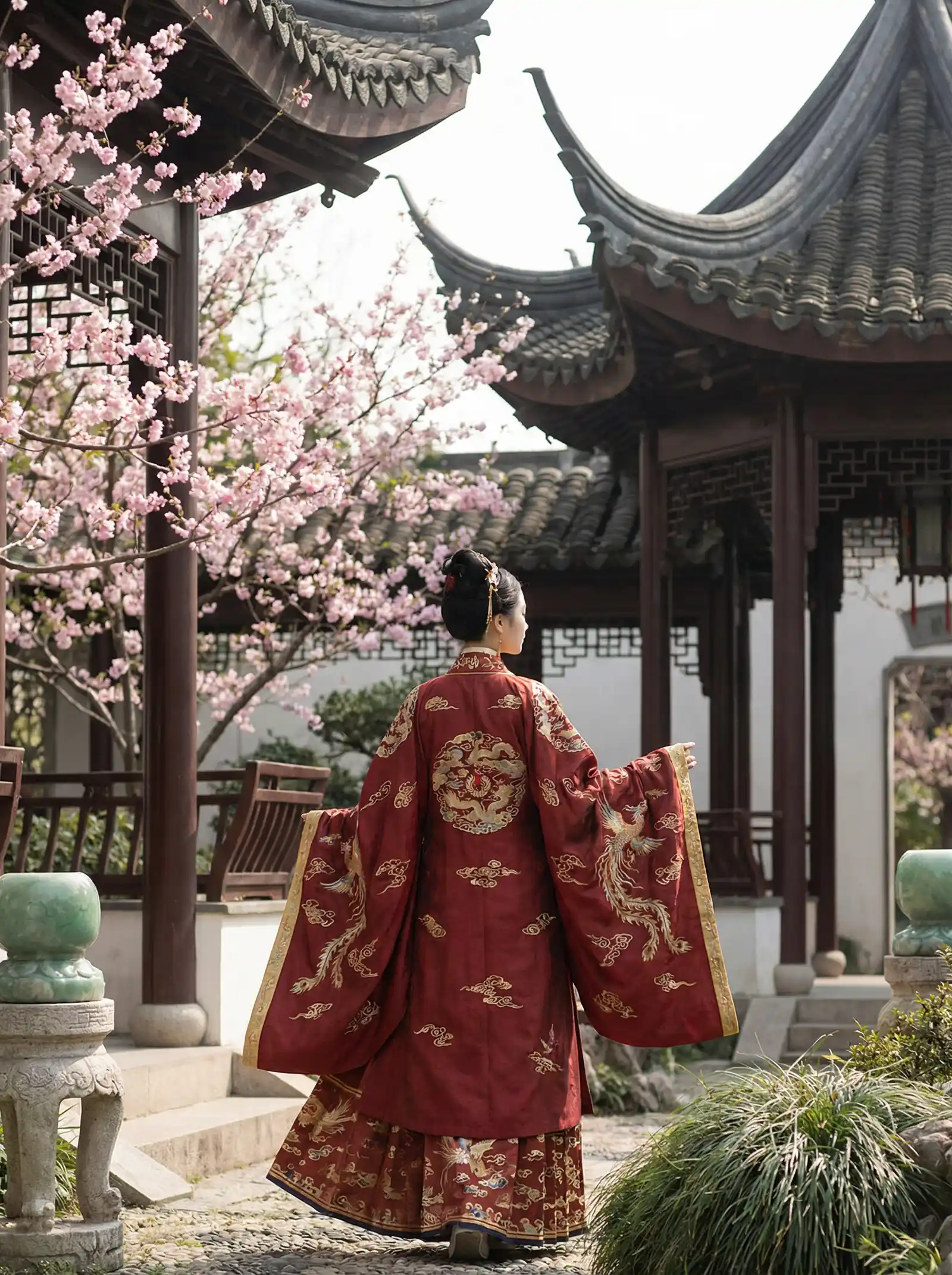 国产51 明制汉服红色凤凰刺绣